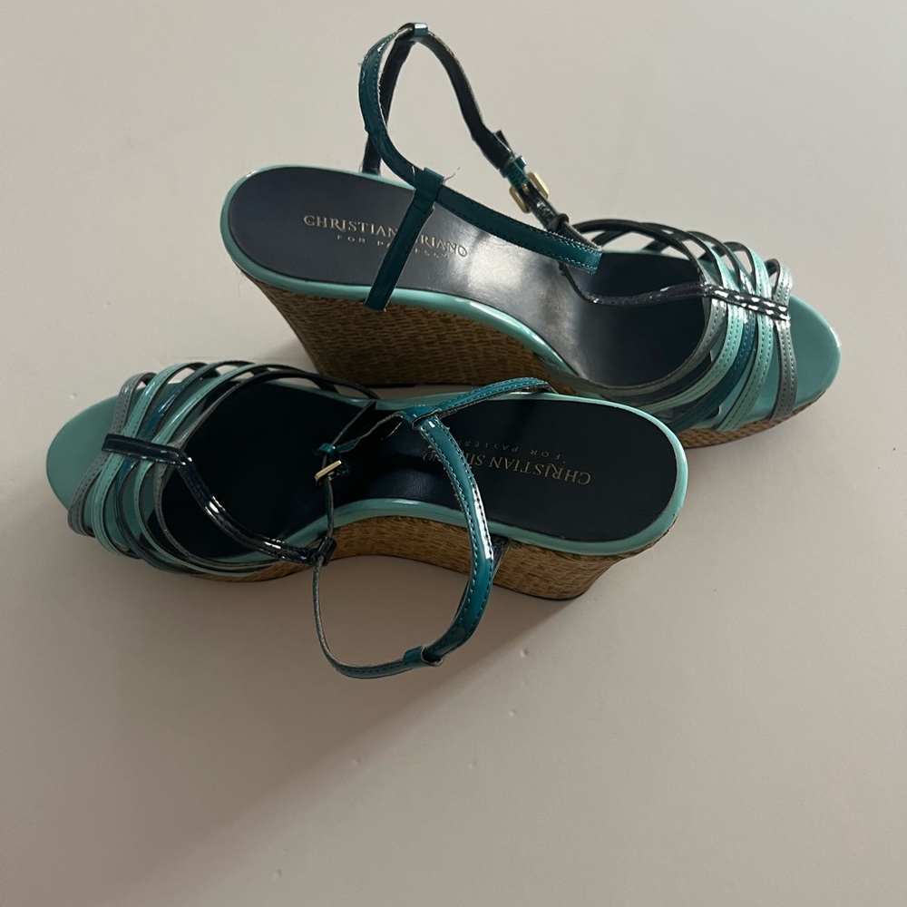 Christian Siriano Teal Wedge Espadrille Sandals